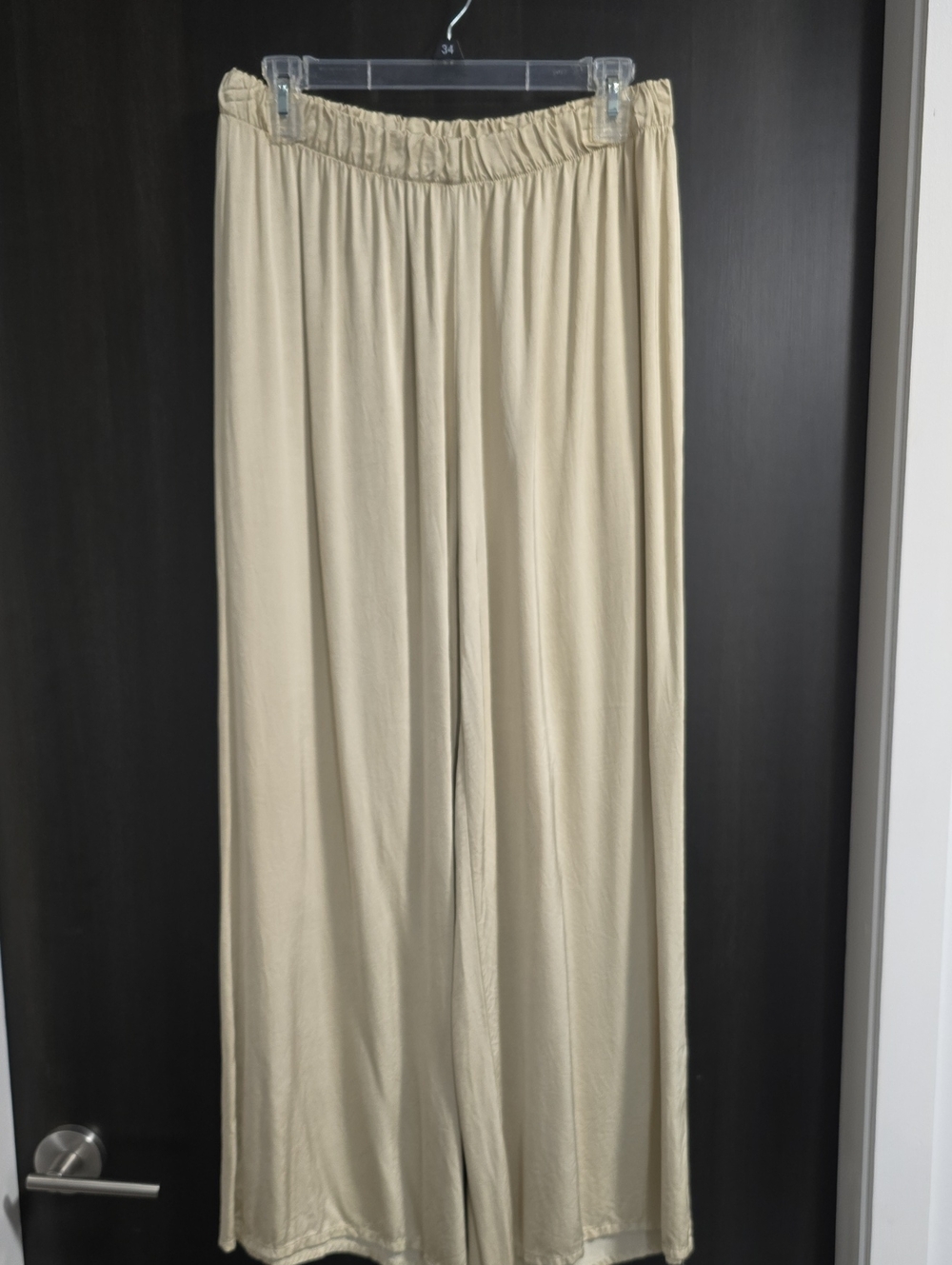 Women's Wide-Leg Elastic Waist Gold Pants - Made In Italy. L